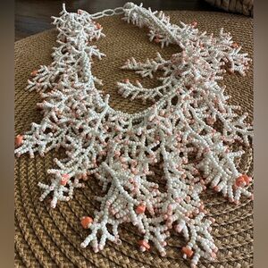 Vintage Banana Republic Coral and Creamy White Statement Necklace Branch Coral